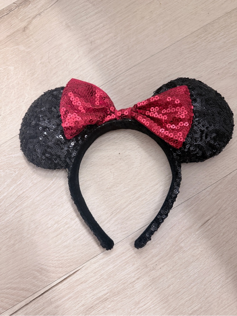 Disney Black Sequin Minnie Ear Headband with Red Sequin Bow